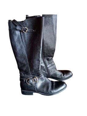 5N Black Leather Knee-High Riding Boots Naturalizer N5 Comfort Buckle Boho